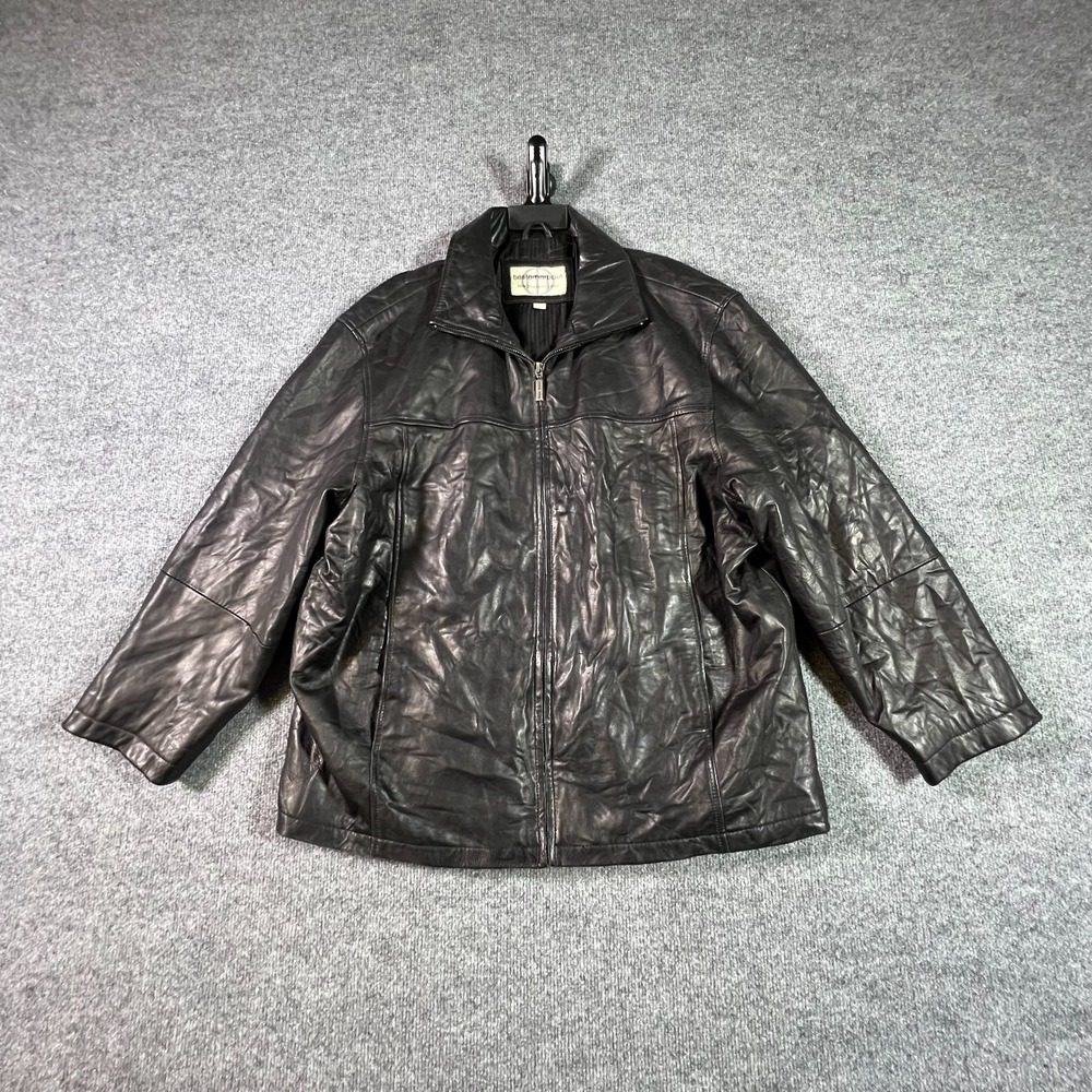 Boston Harbour Bomber Jacket Men Large Black Genuine Leather Full Zip Minimalist